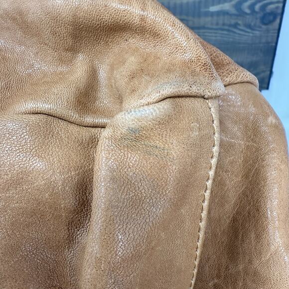 Aleanto Collezioni Italy Camel Leather Satchel Purse Handbag Studded Handle Read - Picture 6 of 15